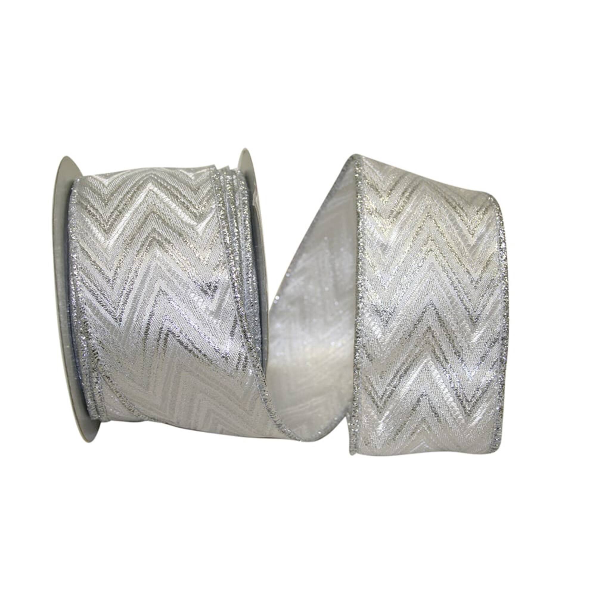 Reliant 2.5" x 10yd. Silver Metallic Jacquard Wired Ribbon